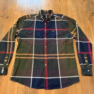 Barbour Dunoon Shirt Tailored Fit Men's XL Long Sleeve Green Tartan Plaid Preppy